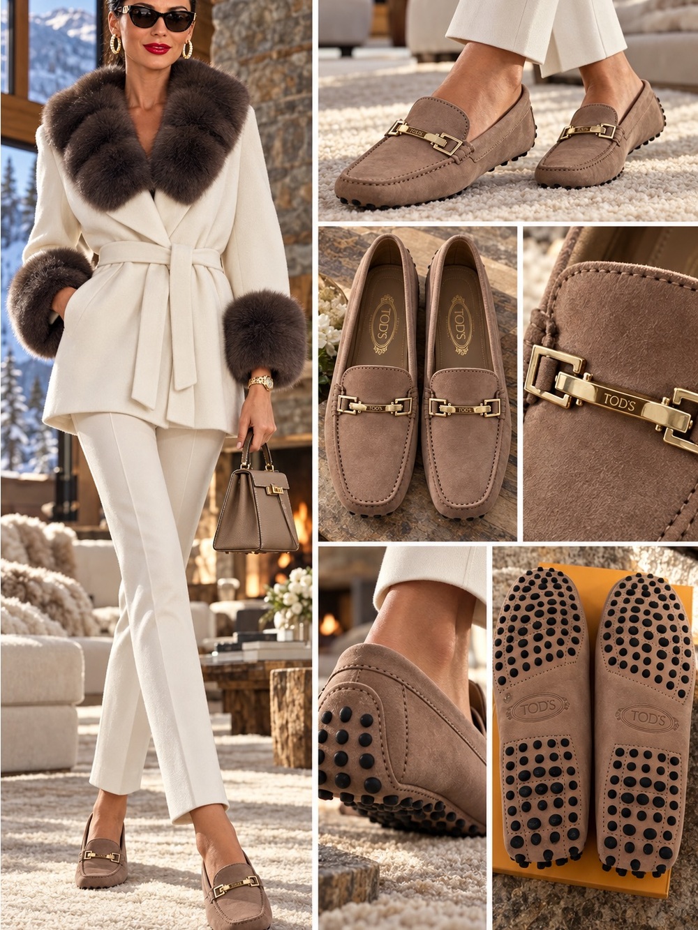 TOD'S Taupe Suede Bit-Detail Driving Loafers